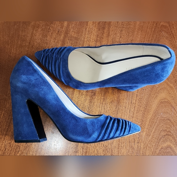 NineWest blue suede leather block heels, sz: 9.5 "Harlyn" NEW! rouching on toes - Picture 5 of 12